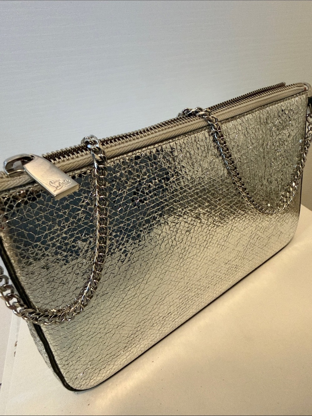 Christian Louboutin Metallic Silver Chain Shoulder Clutch
